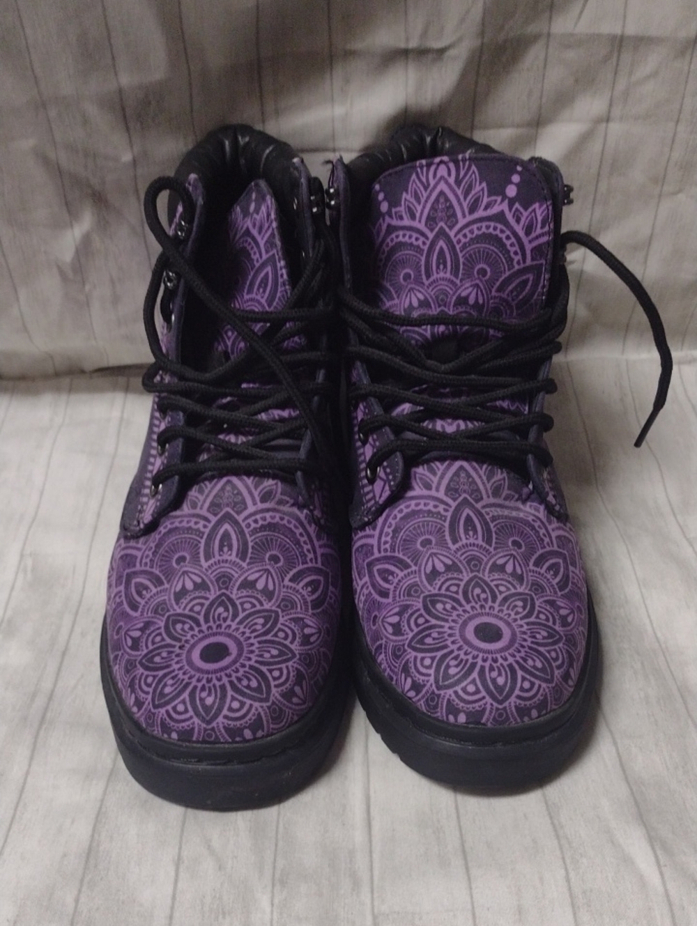 Purple Mandala Poodle Lace-Up Boots (J1142)